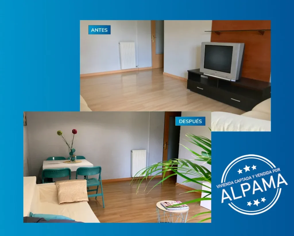 Antes y después del acondicionamiento de un salón realizado por Alpama
